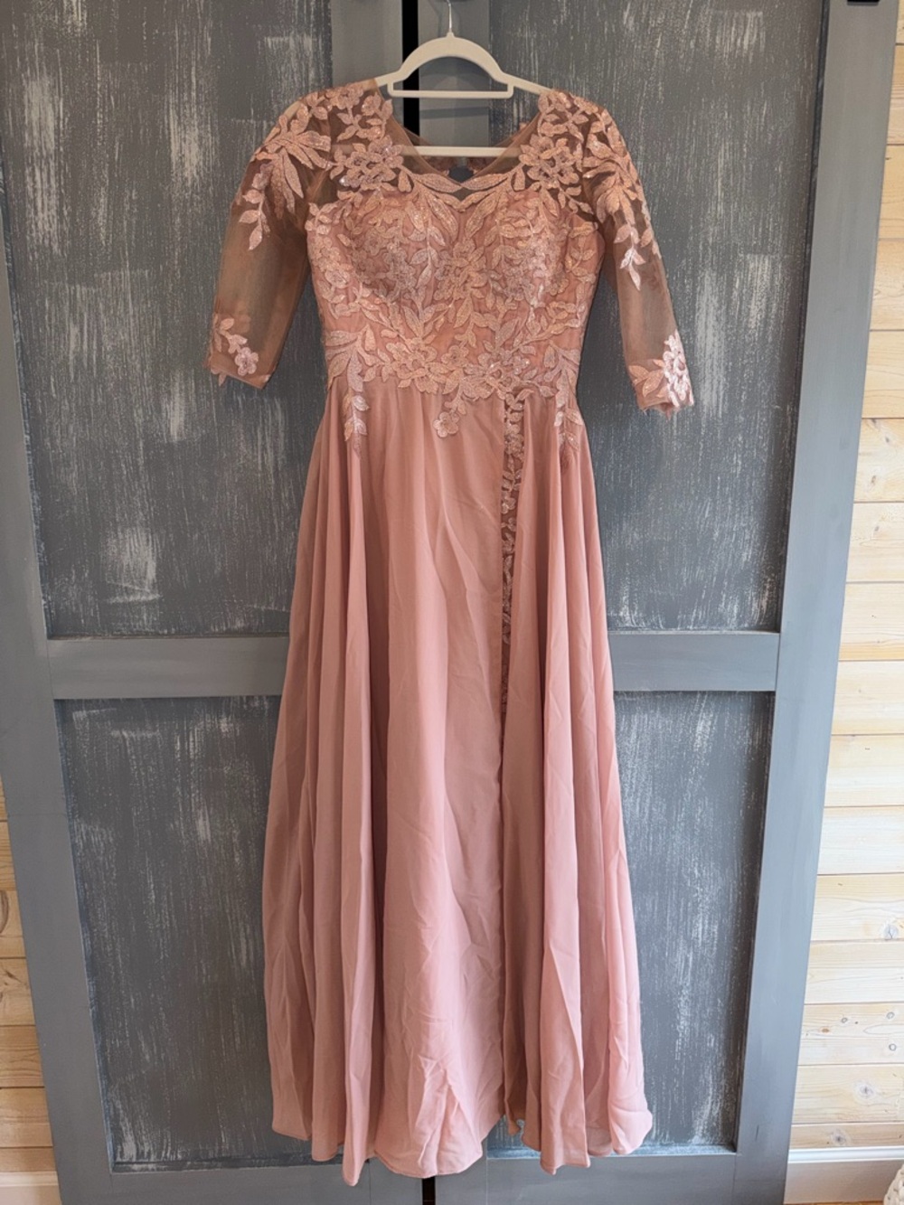 Dusty Rose Lace Mother of the Bride Gown | Formal Wedding Dress | Size S - Picture 3 of 9